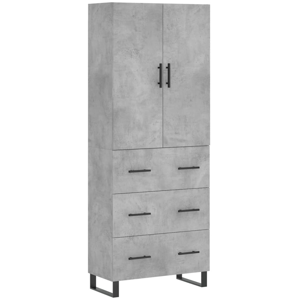 vidaXL 2 Door 3 Drawer Concrete Grey Highboard with Black Handles Image 2