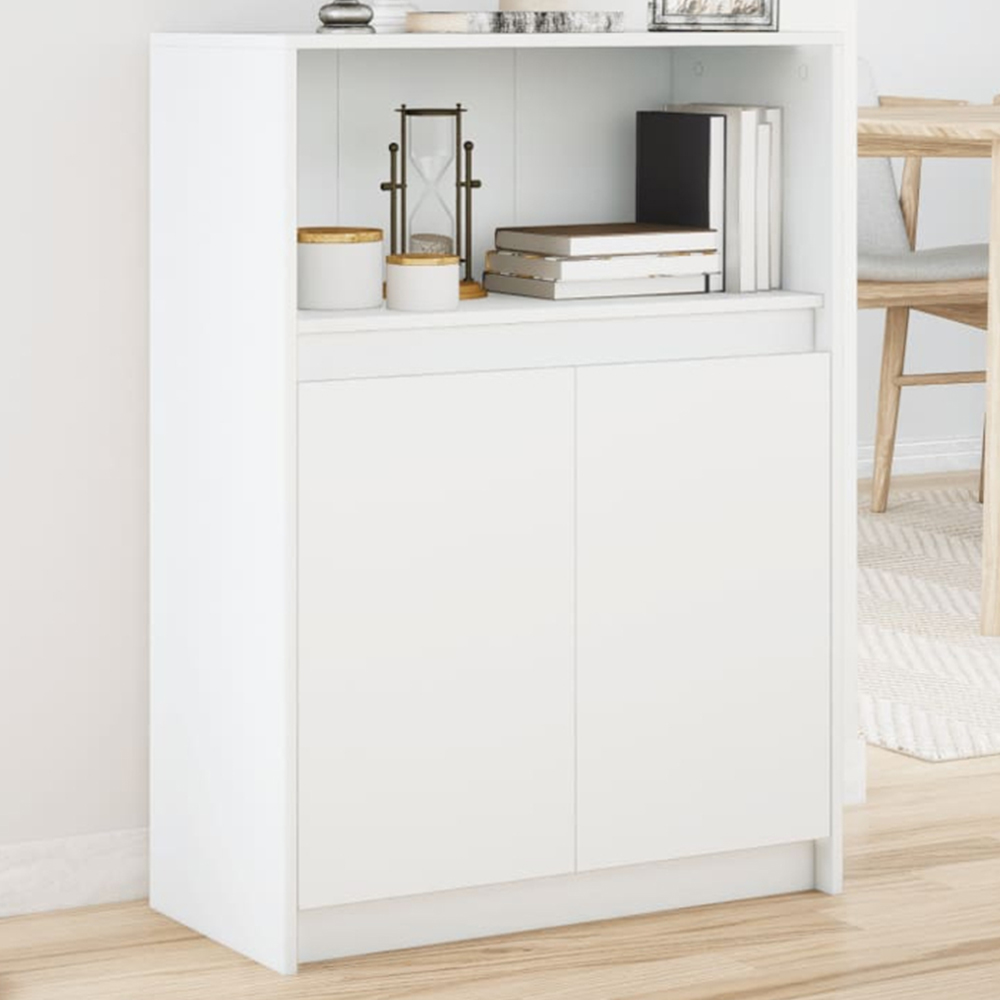vidaXL 2 Door Single Open Shelf White LED Sideboard Image 1