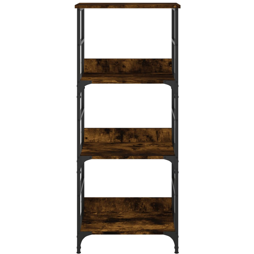 vidaXL 3 Shelf Smoked Oak Wood and Steel Bookcase Image 4