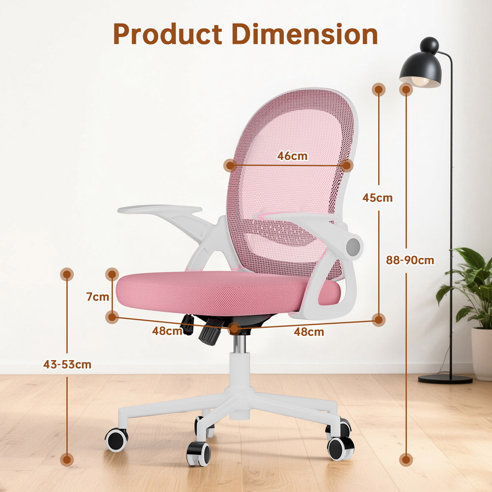 Rattrix Pink Mid-Back Mesh Office Chair with Flip-Up Armrests Image 7