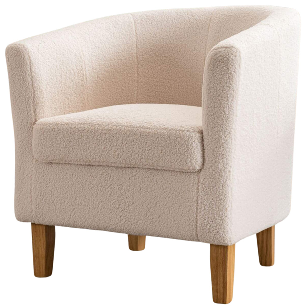 Home Source Cream Boucle Fabric Tub Chair with Wooden Legs Image 2