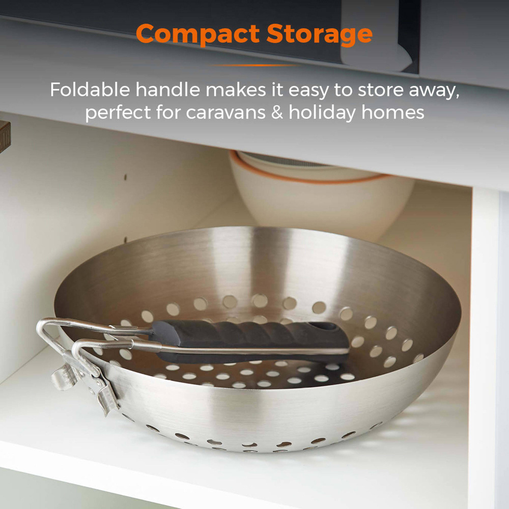 Tower 28cm Stainless Steel Grill Wok with Folding Bakelite Handle Image 6