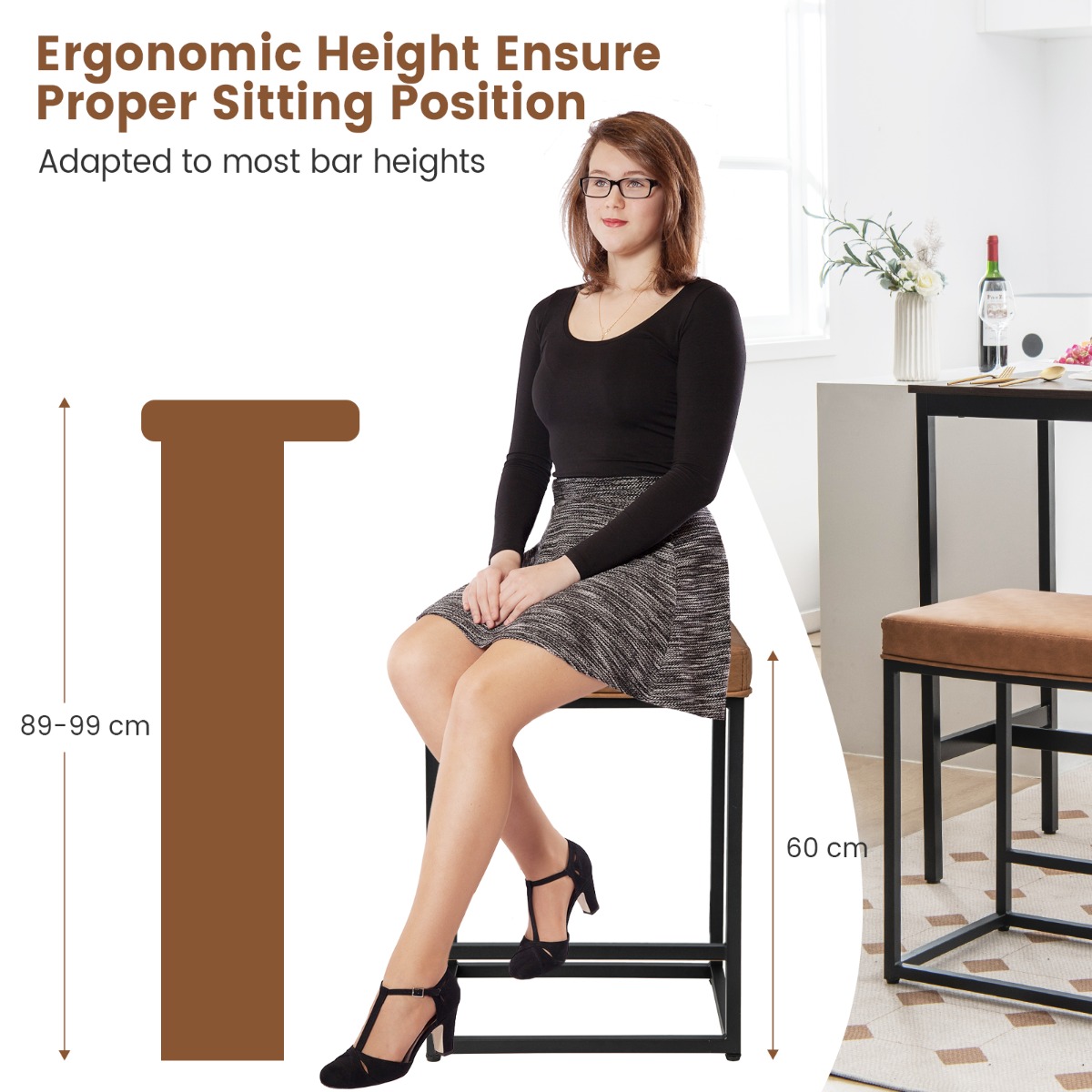 Costway Brown PVC Leather Bar Stool Set of 2 Image 7