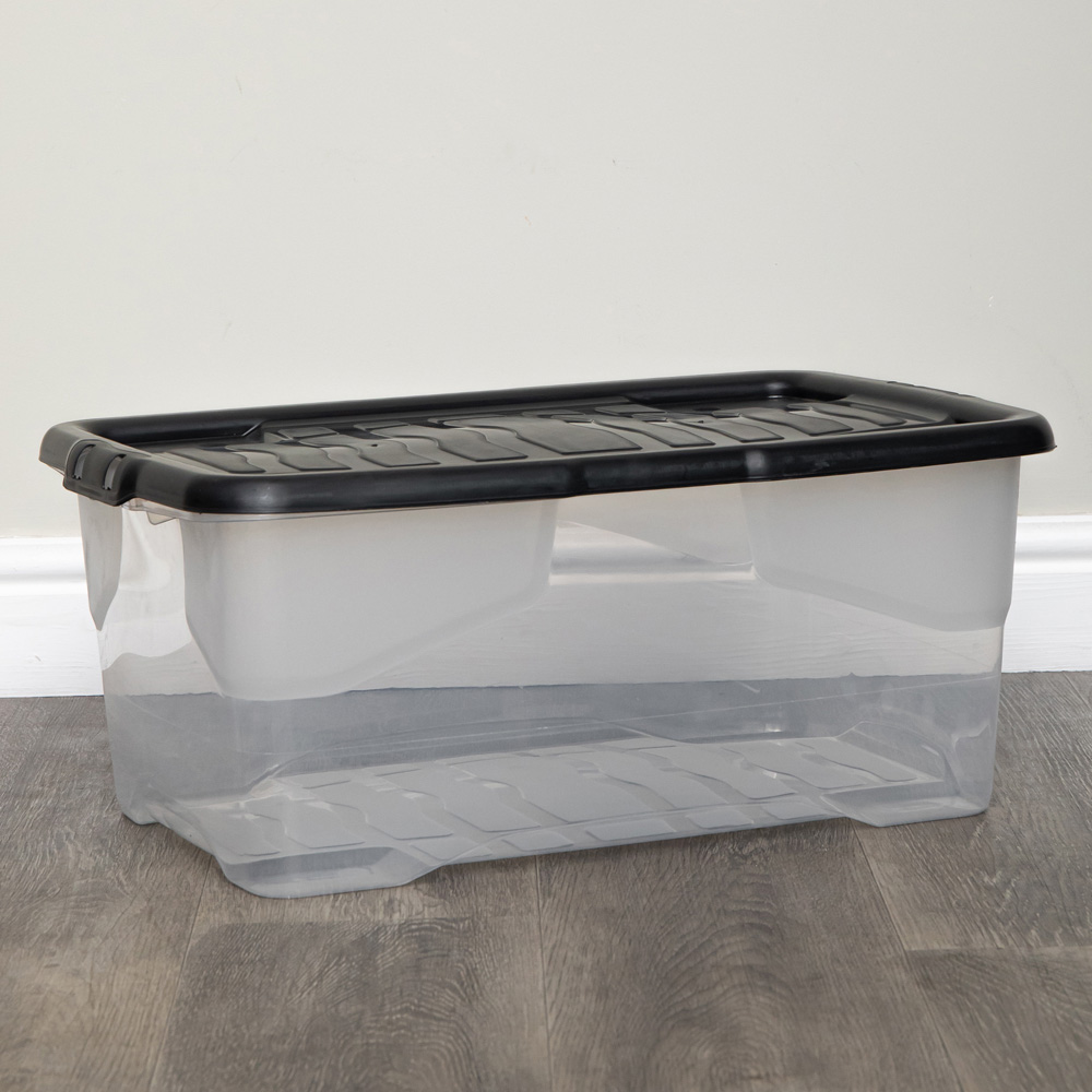 Samuel Alexander 42L Clear Stackable Nestable Design Storage Box with Black Lid Image 5