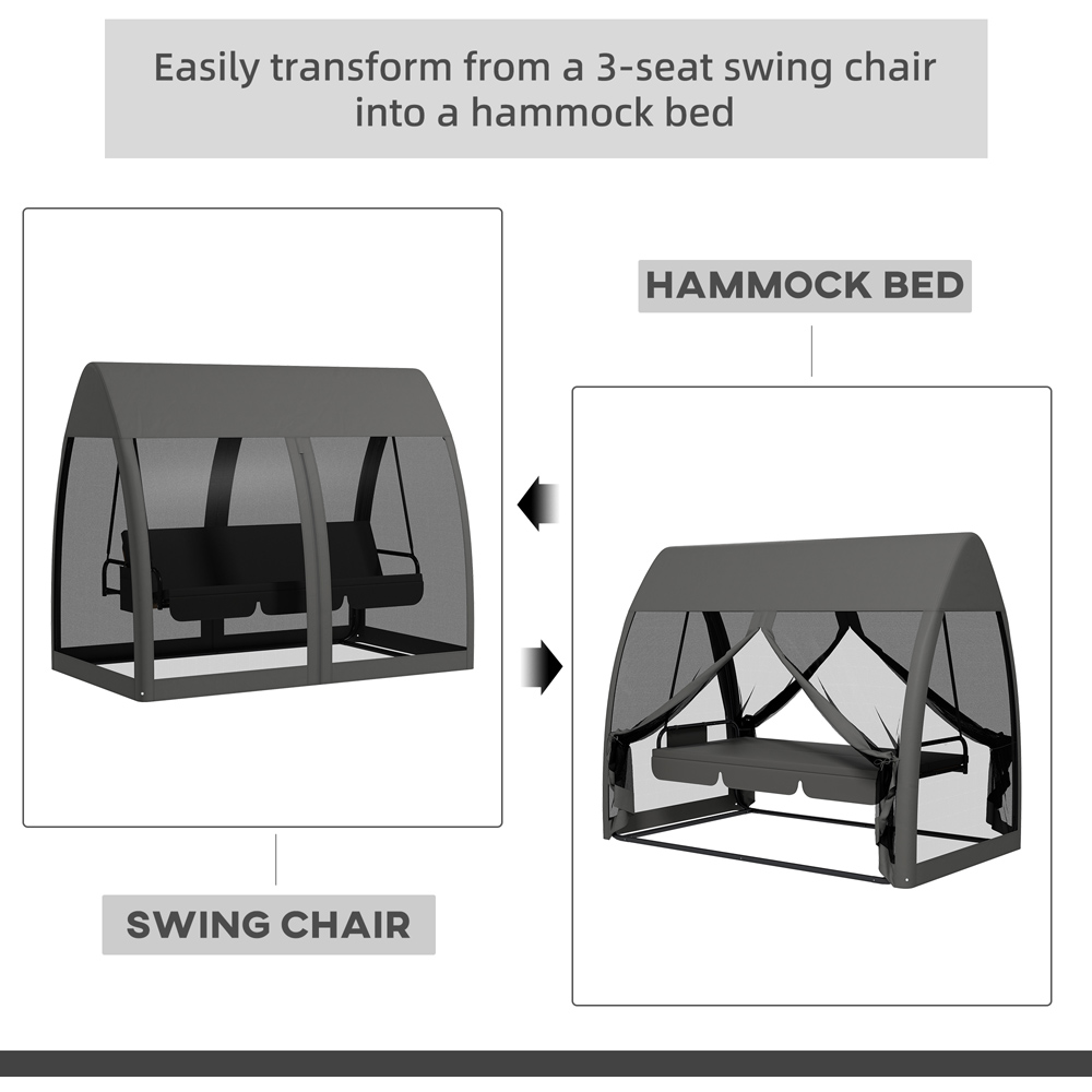 Outsunny 3 Seater Grey Garden Swing Chair with Mesh Canopy Image 6