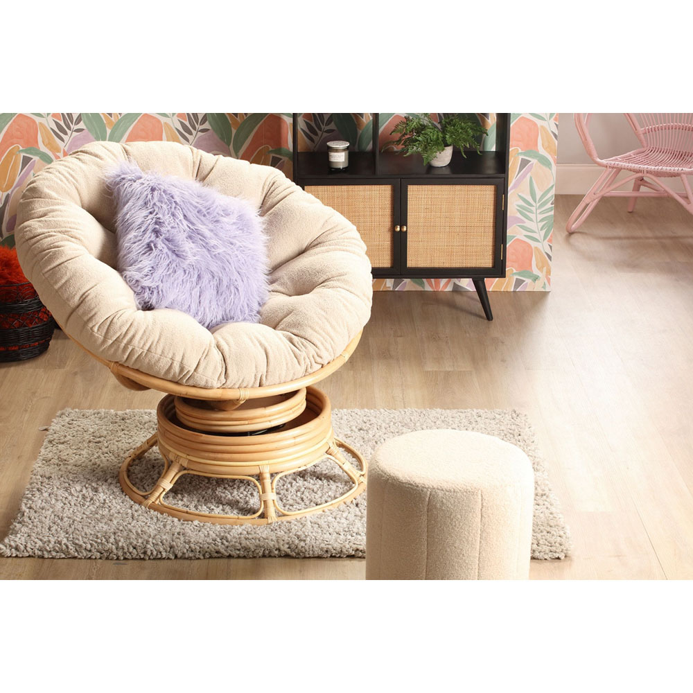 Desser Papasan Natural Rattan Rocking Chair with Boucle Latte Cushion Image 7