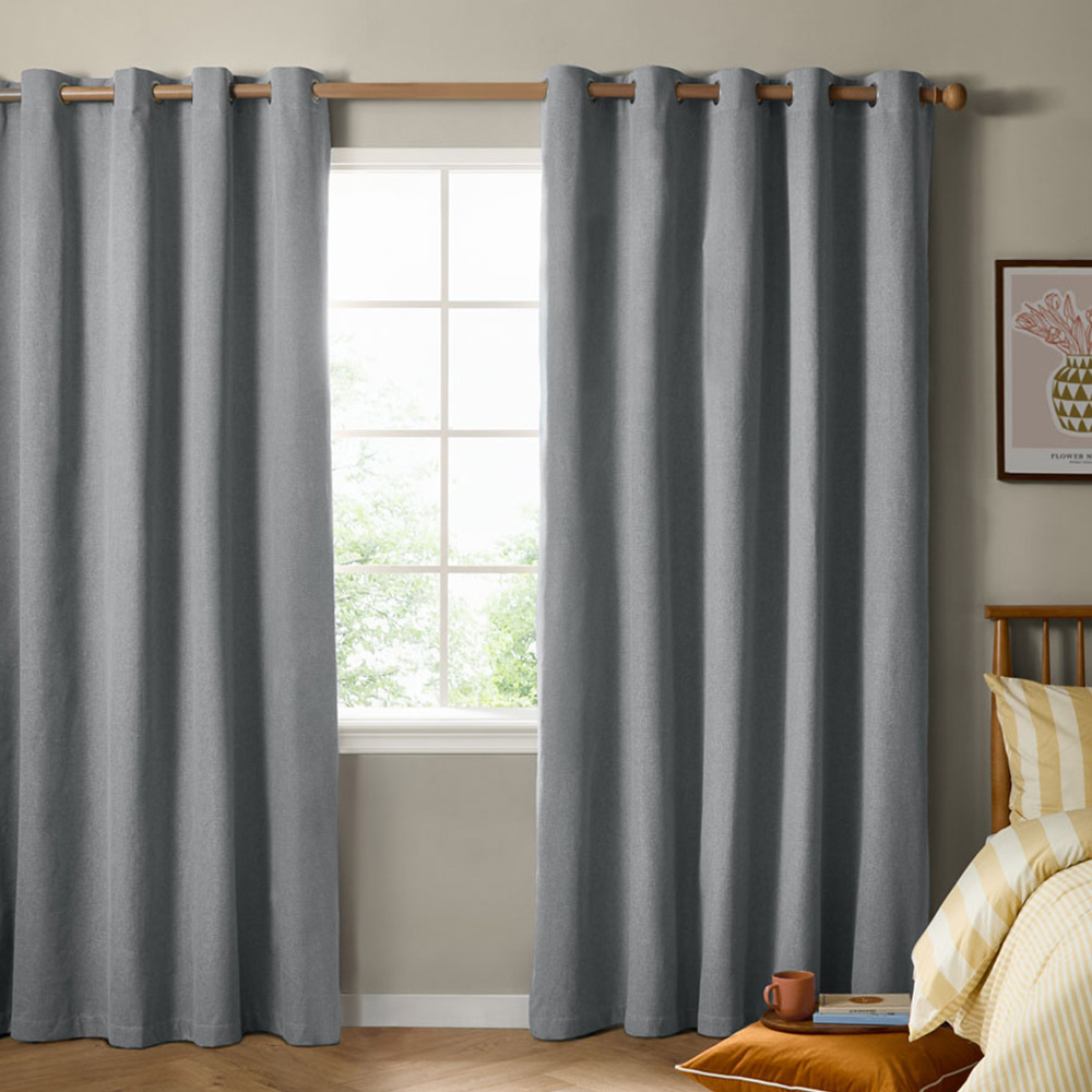 Furn The Ultimate Denim Textured Woven Blackout Eyelet Curtains 168 x 183cm Image 1