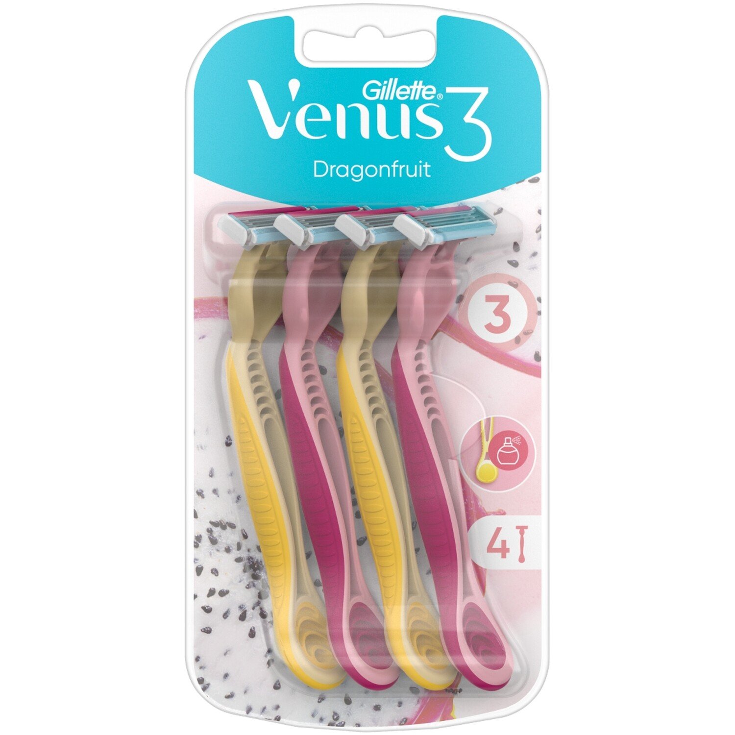 Pack of 4 Venus Simply 3 Dragonfruit Disposable Razors Image 1