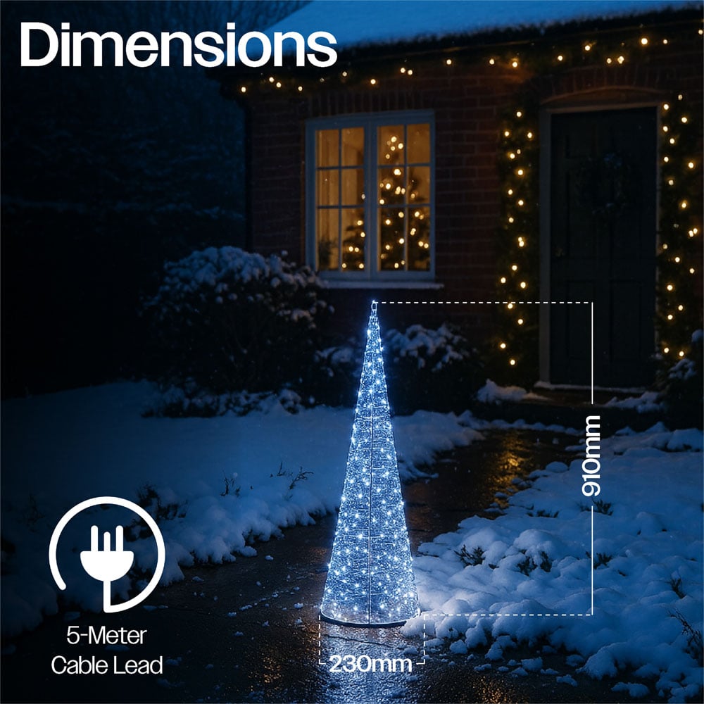 Xmas Haus Silver 250 White Micro LED Cone Shaped Light Tower 3ft Image 8