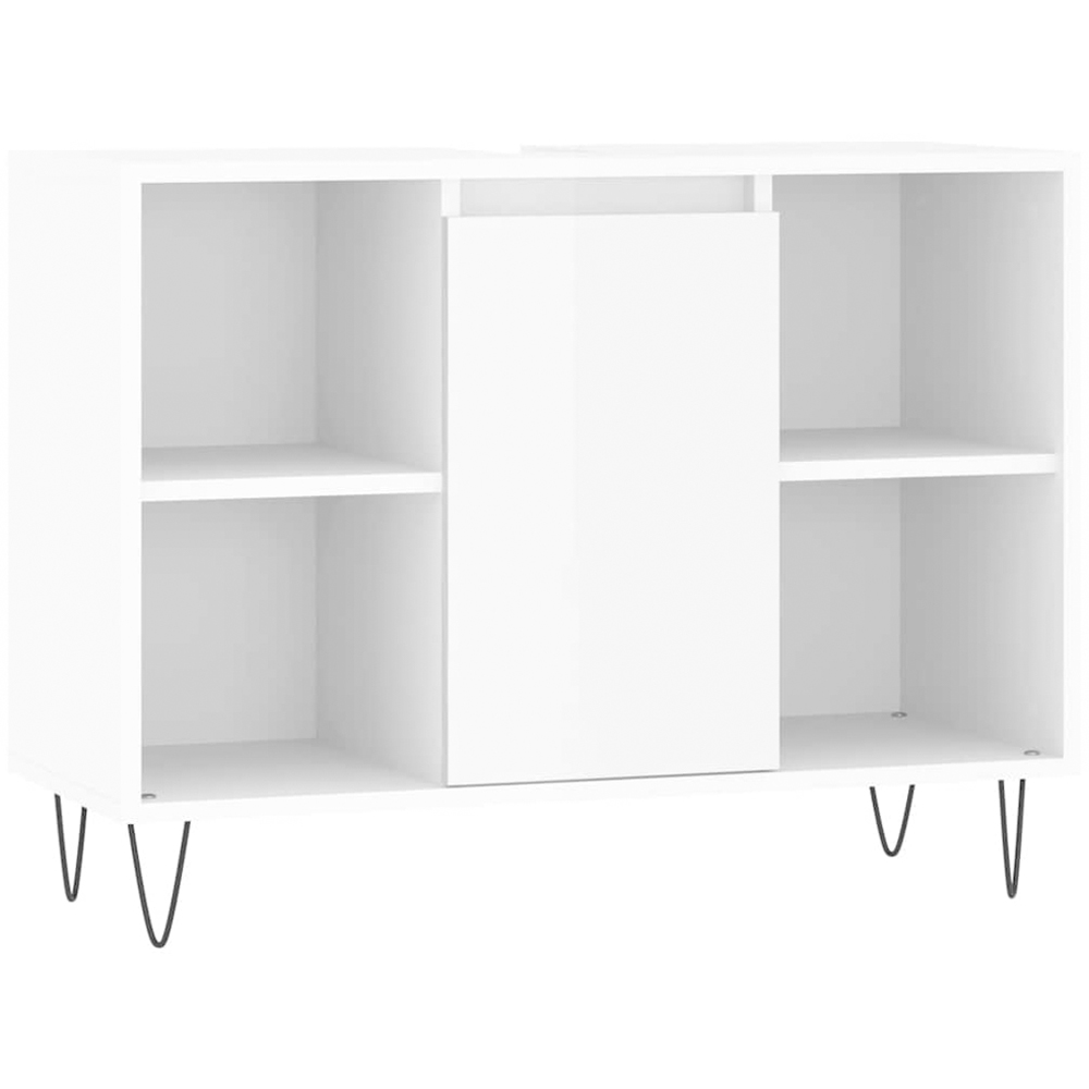 vidaXL Single Door 4 Open Shelf High Gloss White Bathroom Cabinet Image 2