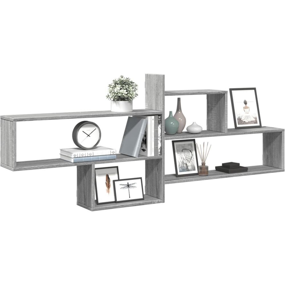 vidaXL 5 Shelf Grey Sonoma Floating Wall Shelf Image 2