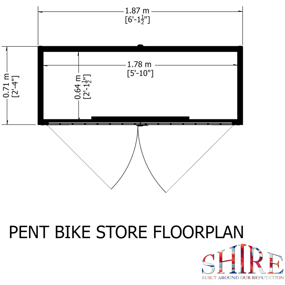 Shire 6.14 x 2.3ft Double Door Shiplap Pent Bike Shed Image 8