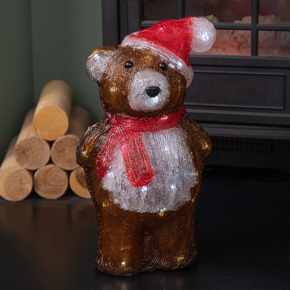 Samuel Alexander 40 Cool White LED Battery Operated Light-Up Ice Teddy Christmas Decoration 34cm Image 1