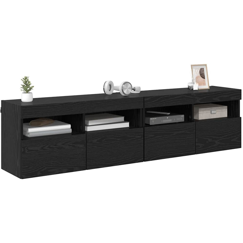 vidaXL 2 Door 2 Shelf Black Oak TV Cabinet with LED Lights Set of 2 Image 3