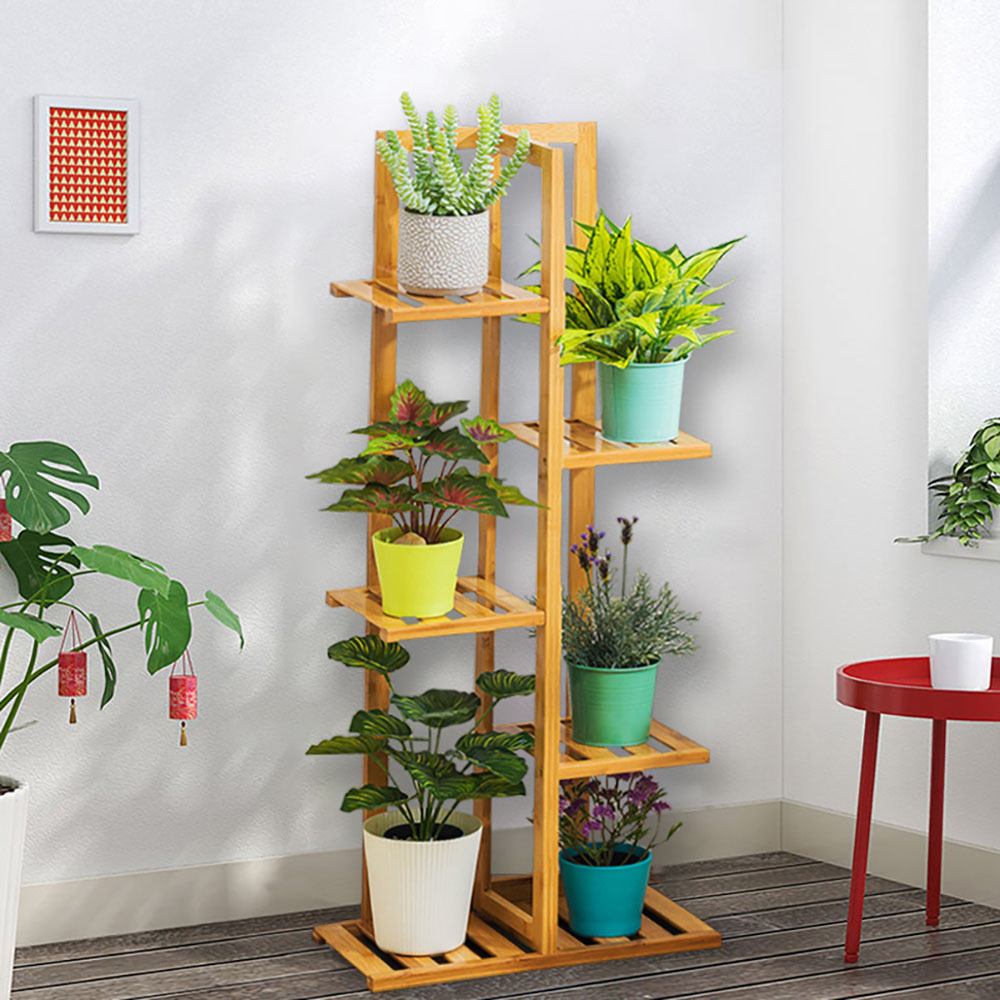Living and Home Multitiered Wooden Natural Plant Stand Image 2