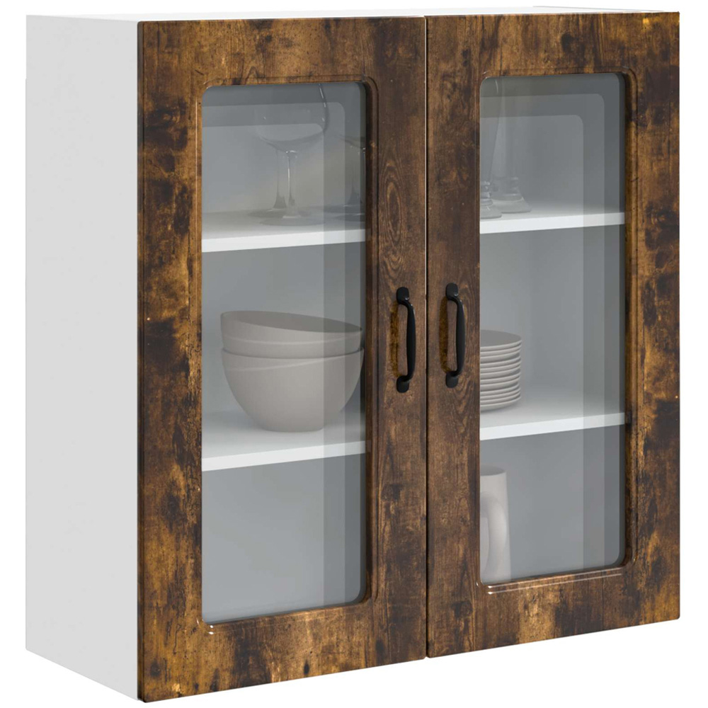 vidaXL 2 Glass Door Smoked Oak Kitchen Wall Cabinet Image 3