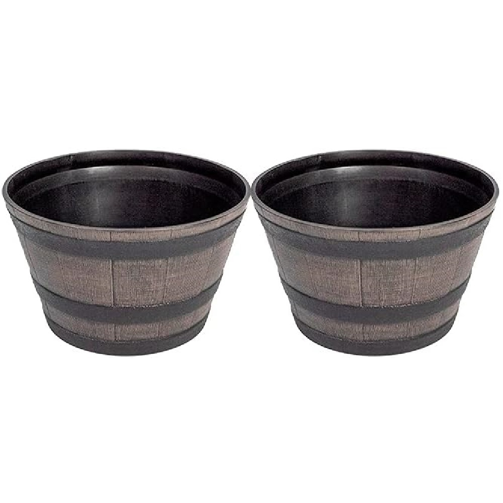 Garden Gear Medium Wooden Barrel Effect Planter 2 Pack Image 1