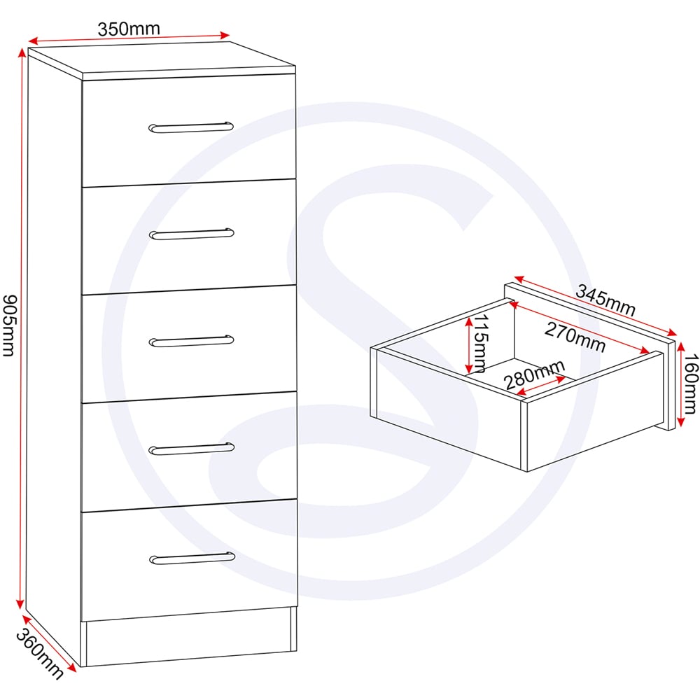 Seconique Dakota 5 Drawer Light Grey Narrow Chest Image 9