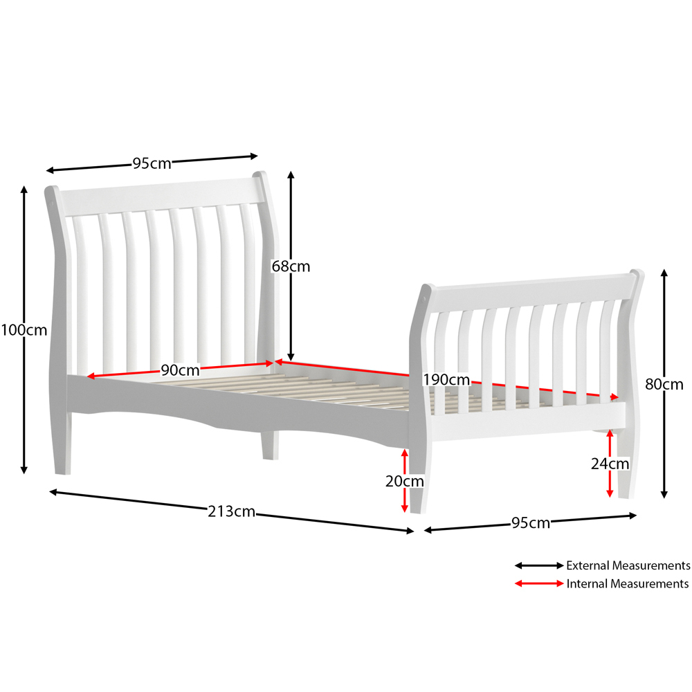 JUNIOR VIDA Orion Single White Sleigh Bed with Gel Memory Foam Mattress Image 9