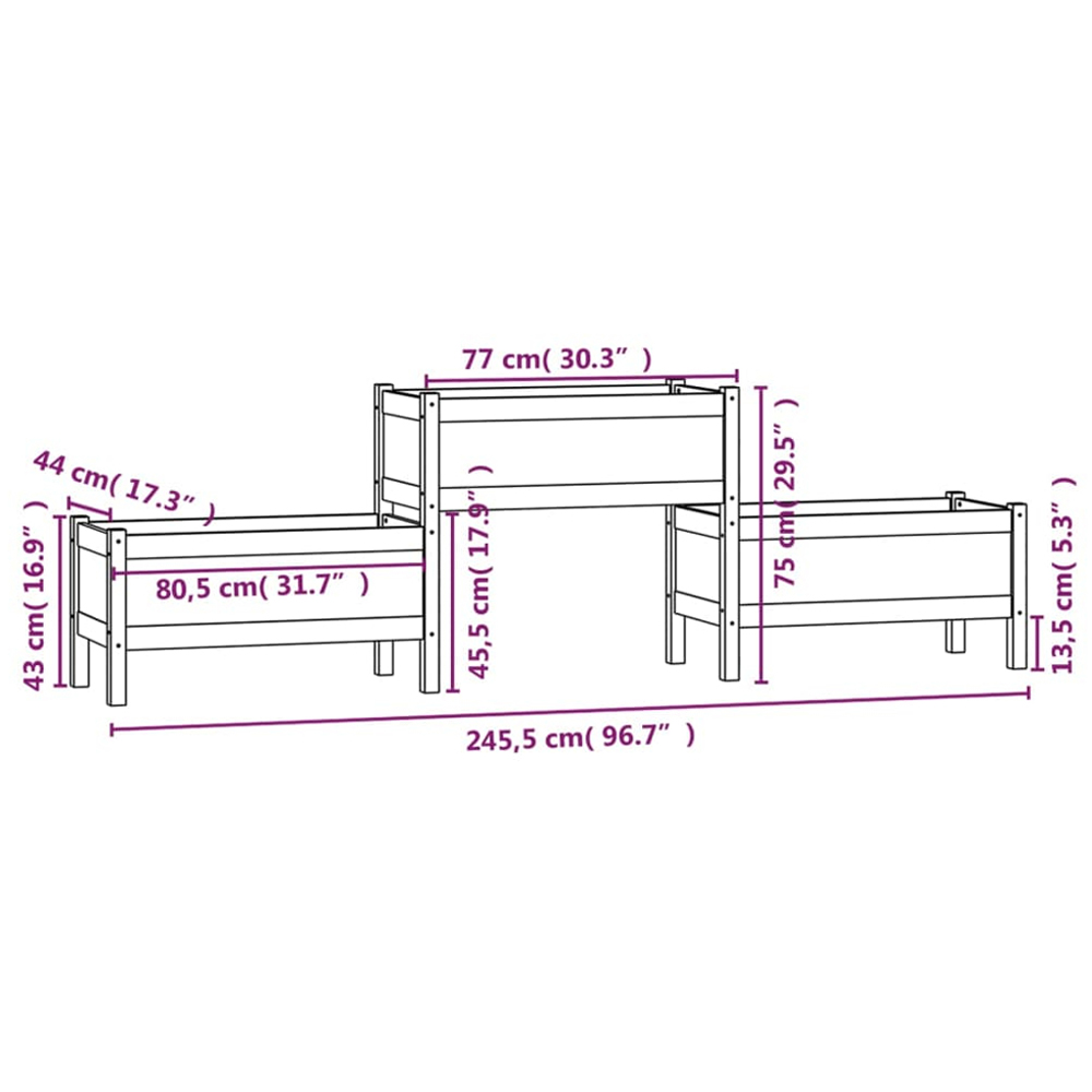 vidaXL 3-Tier White Solid Pine Wood Garden Planter 75 x 245.5 x 44cm Image 6