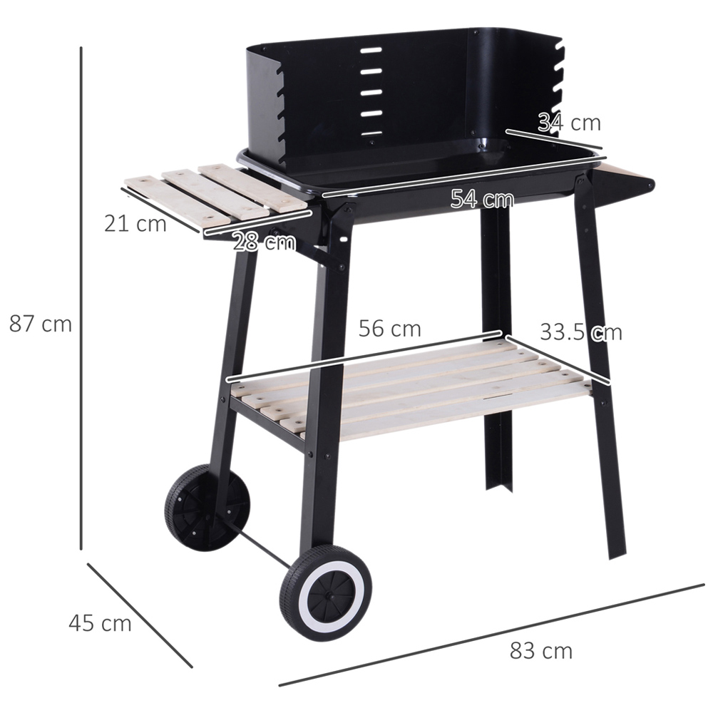 Outsunny Black Charcoal BBQ Grill Trolley with Wheels Image 5