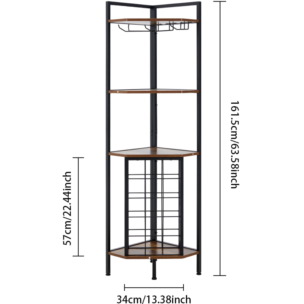 Living and Home 4 Shelf Black Vintage Wine Rack with Glass Holder and Bottle Storage Image 8