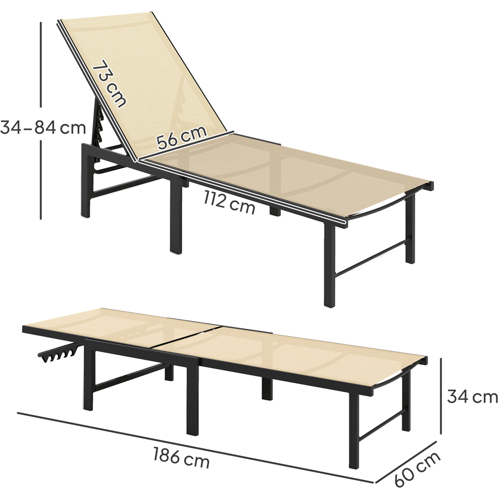 Outsunny Khaki 5 Level Adjustable Sun Lounger Image 9