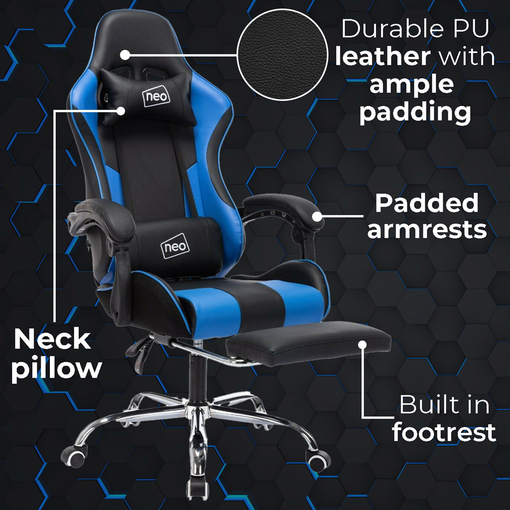 Neo Blue and Black PU Leather Swivel Massage Office Chair Image 3