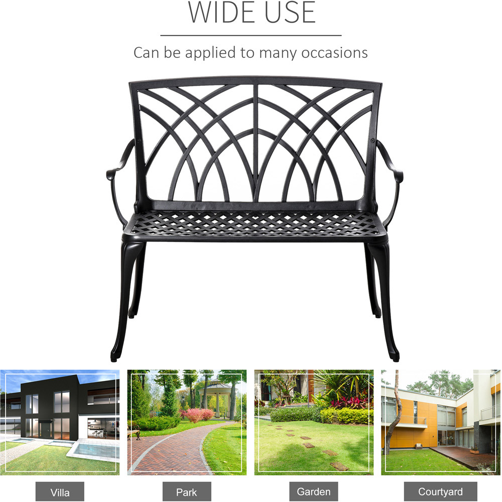 Outsunny 2 Seater Black Decorative Aluminium Loveseat Bench Image 6