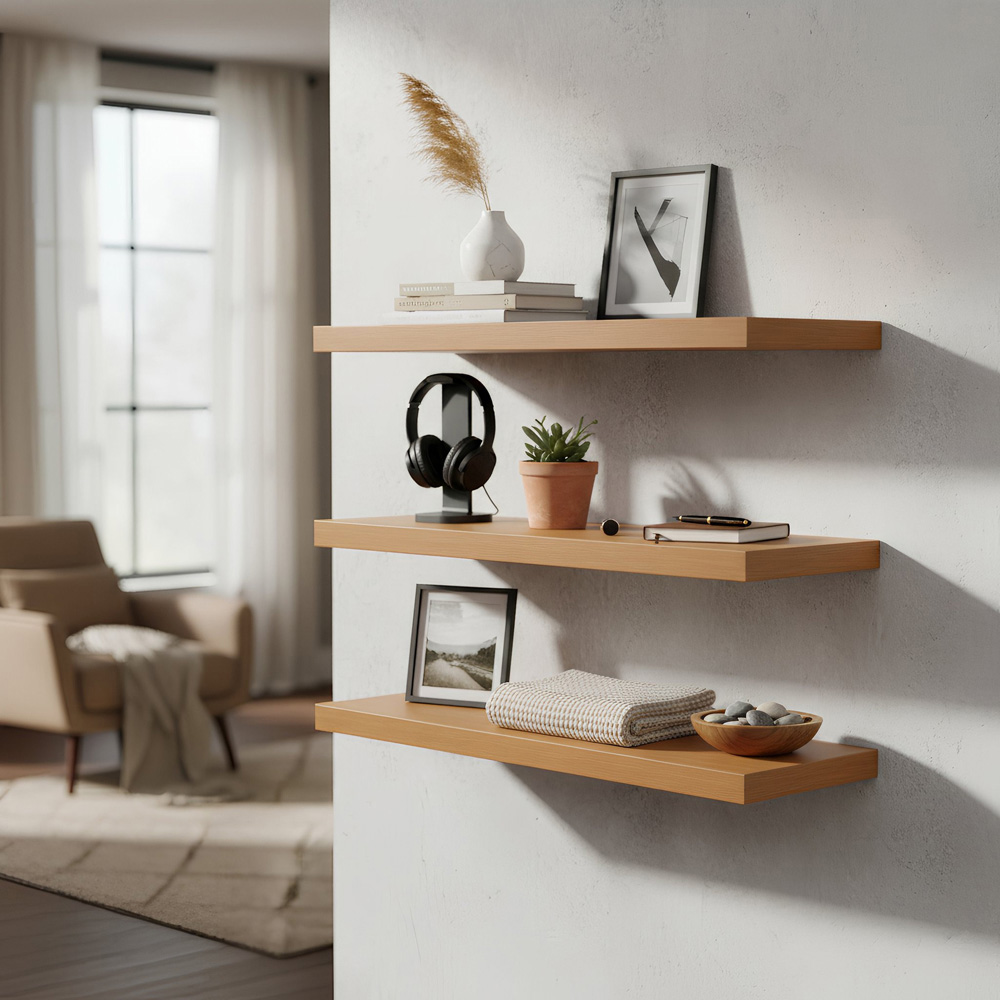 Harbour Housewares 100cm 6 Pack Brown Floating Shelf Image 3