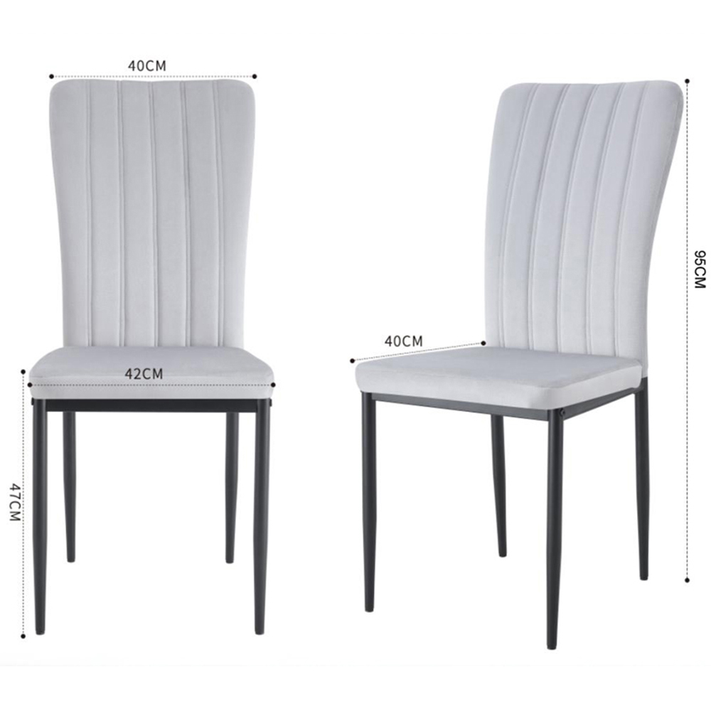Elle Set of 4 Light Grey Velvet Effect Plush Padded Upholstered Dining Chair Image 9