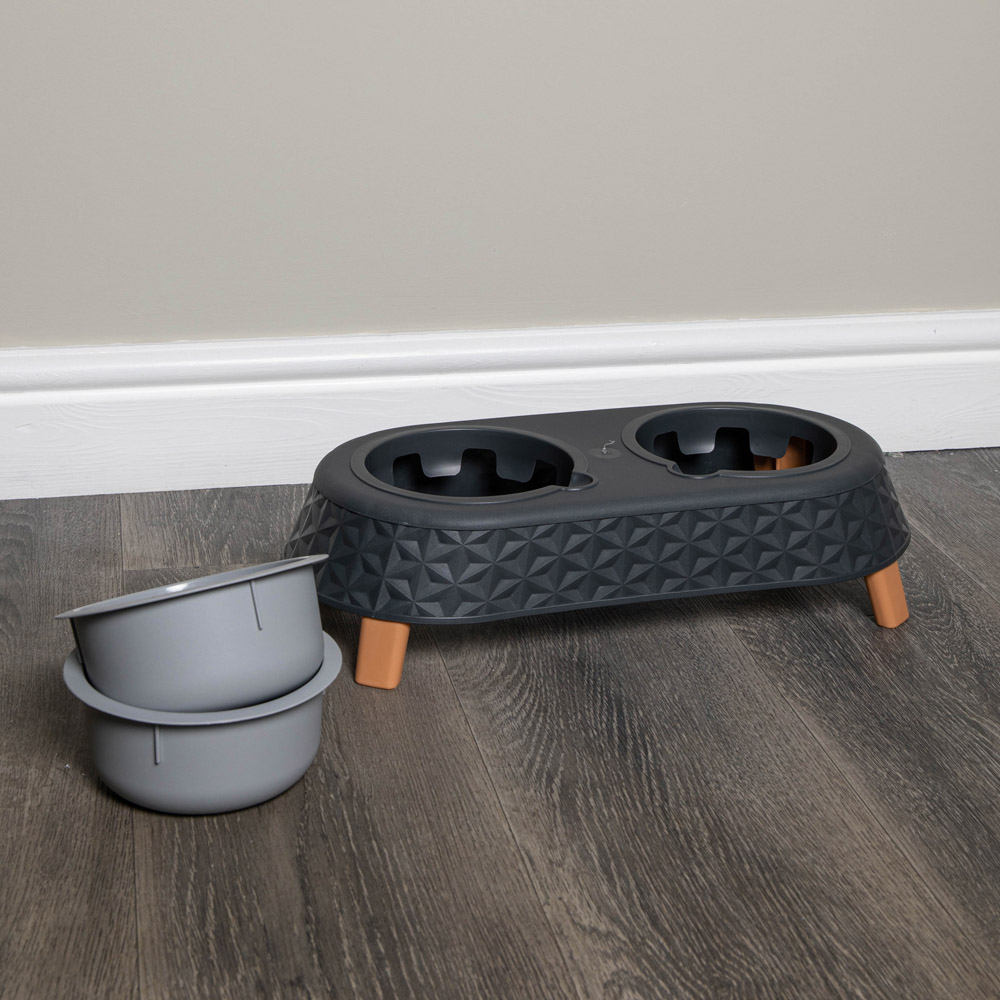 Samuel Alexander Grey Plastic Raised Double Pet Bowl Feeding Station with Stand 16 x 9cm Image 4