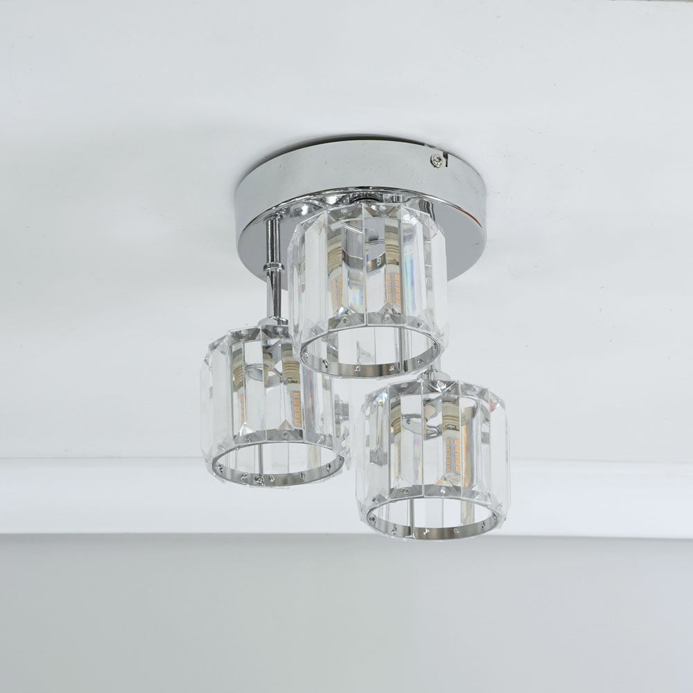 ValueLights Beth Chrome 3 Way Clear LED Glass Drop Ceiling Light Image 3