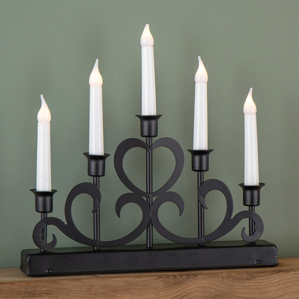 Samuel Alexander 5 Warm White LED Black Metal Light Up Christmas Candle Bridge 32cm Image 7
