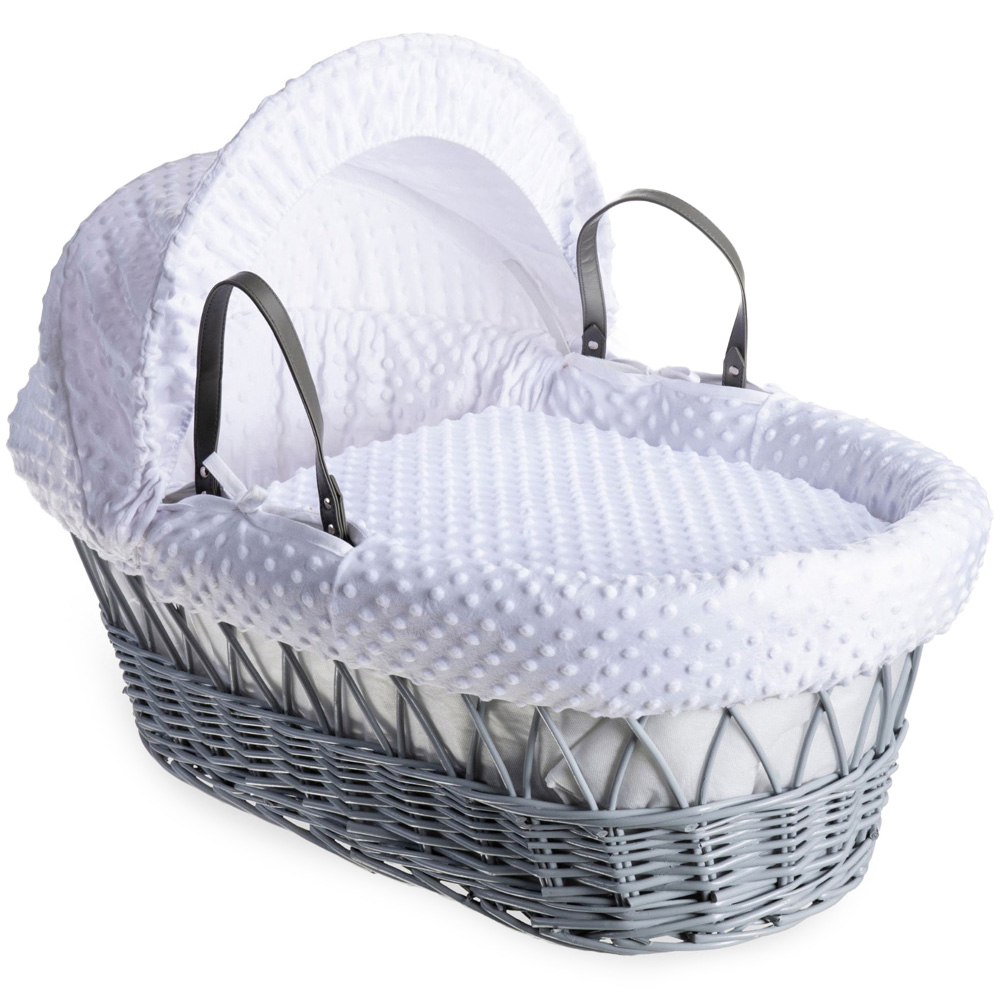 Clair De Lune White Dimple Grey Wicker Moses Basket with Rocking Stand Image 6