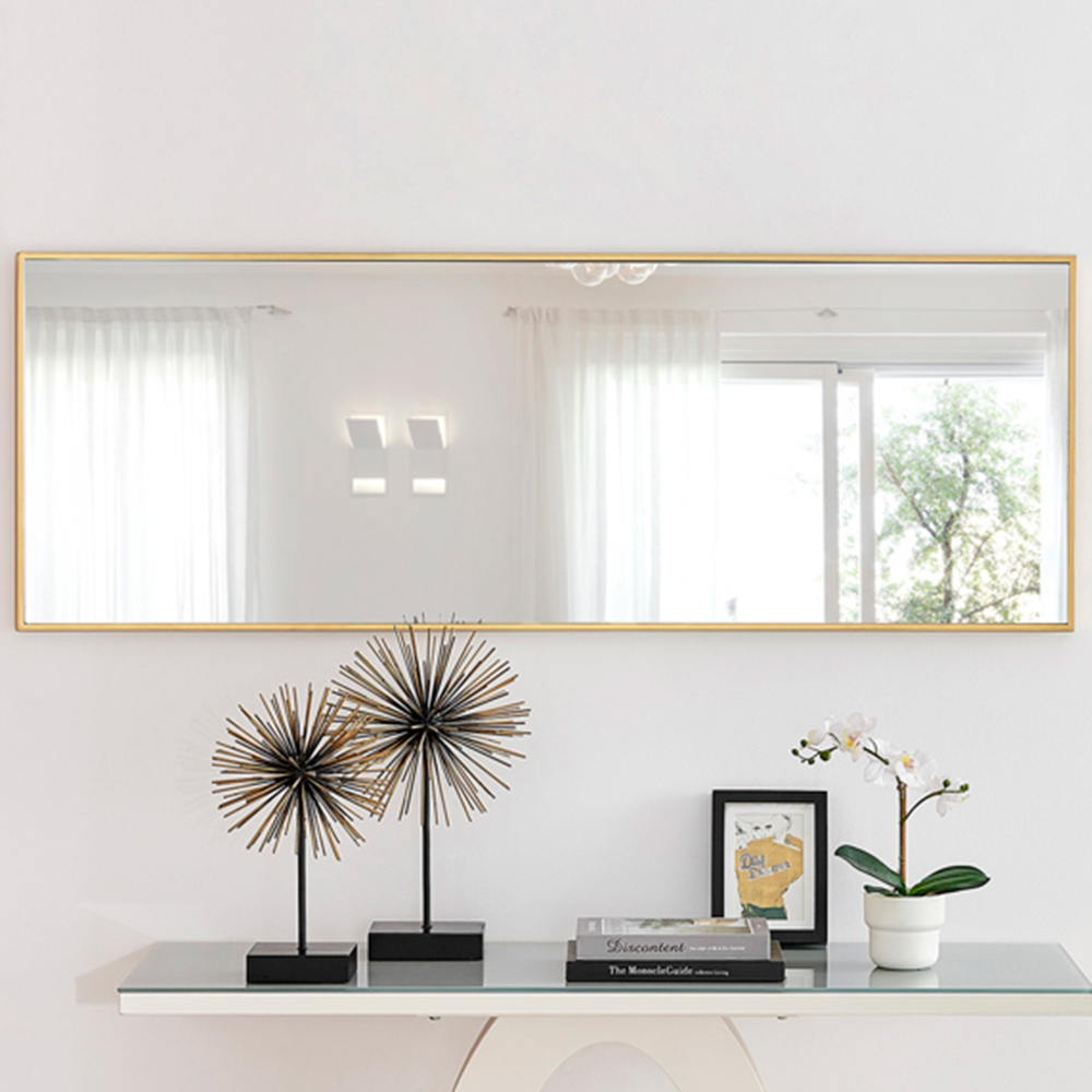 Furniturebox Austen Rectangular Gold Large Metal Wall Mirror 140 x 50cm Image 8