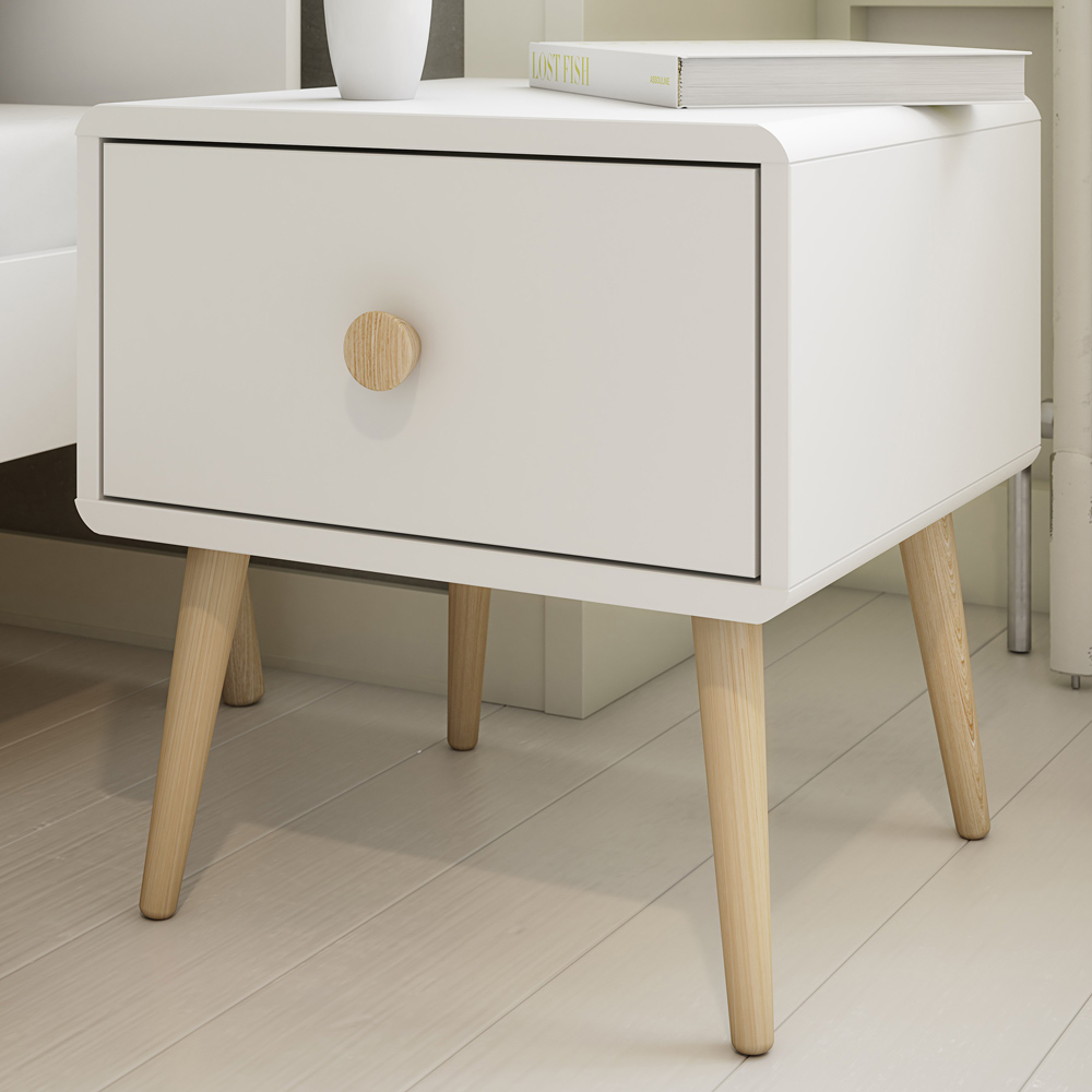 Florence Gaia Single Drawer Pure White Bedside Table Image 1