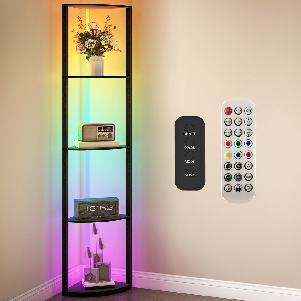 HOMCOM 5 Shelf Black Dimmable RGB LED Floor Lamp Image 2