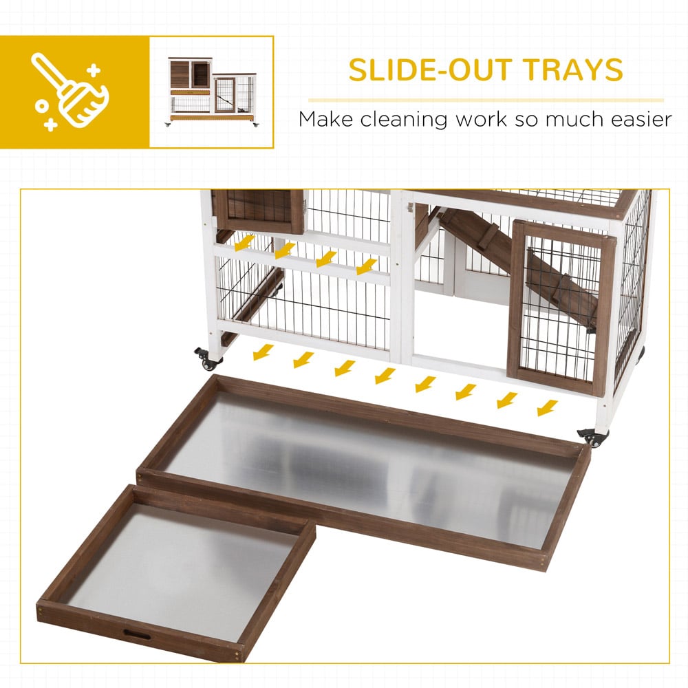 PawHut Wooden Indoor Rabbit Hutch with Wheels Image 3