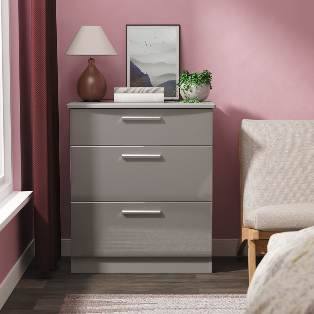 Crowndale Knightsbridge 3 Drawer Grey Gloss and Dusk Grey Deep Chest of Drawers Ready Assembled Image 7