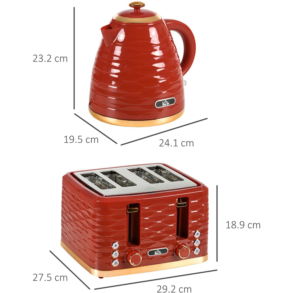 HOMCOM Red 1.7L Jug Kettle and 4 Slice Toaster Set Image 7
