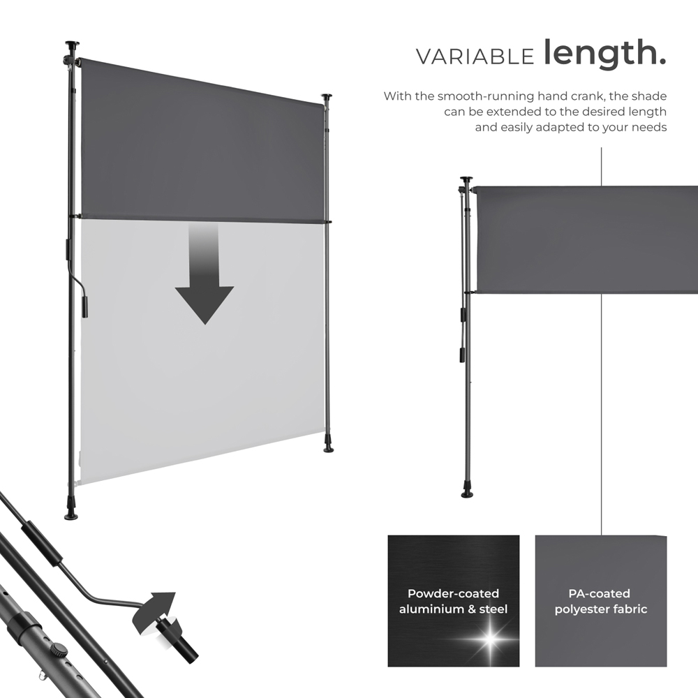 tectake Taija Dark Grey Retractable Awning with Hand Crank 3.1 x 1.28m Image 3