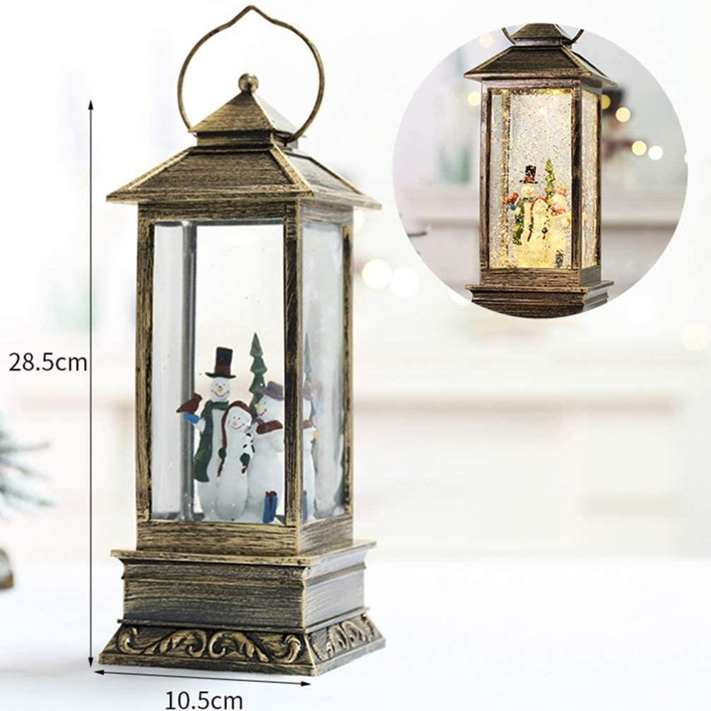 Shatchi Chrome Glitter Snowman Scene Musical LED Lantern Image 5