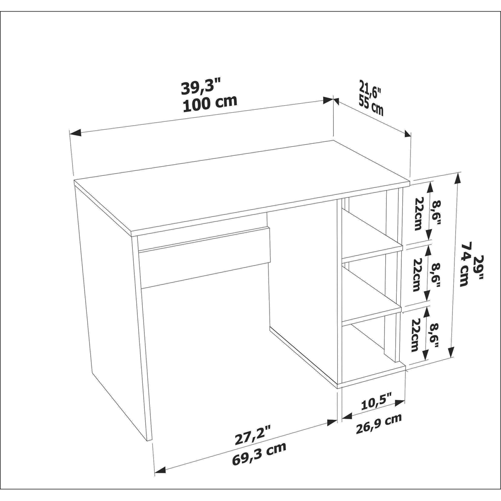 Decorotika Polina 3 Shelf Computer Desk Cordoba White Image 7