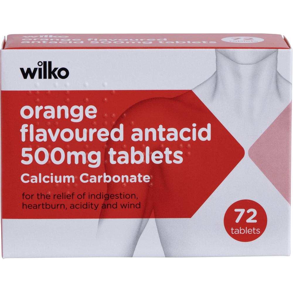 Wilko Orange Flavoured Antacid Tablets 500mg 72 Pack Image 2