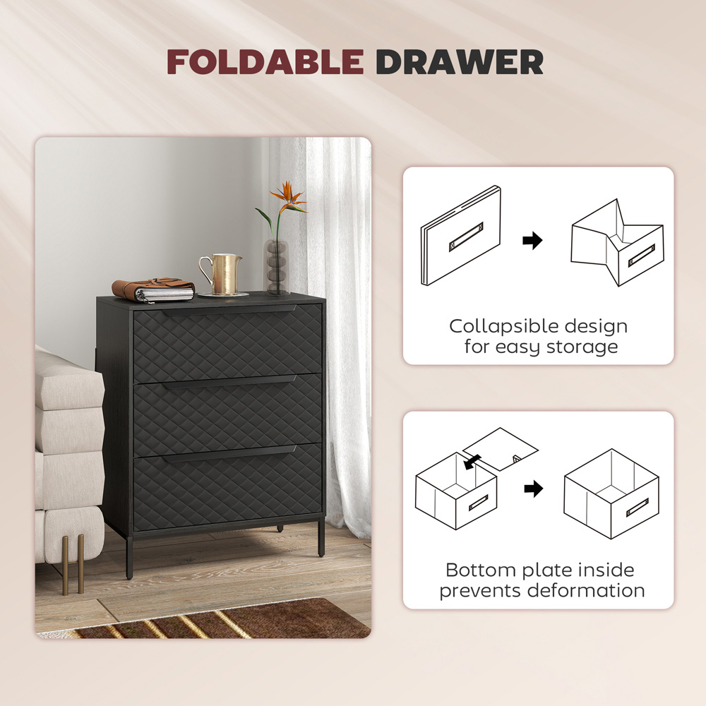 Portland 3 Fabric Drawer Black Chest of Drawers Image 6