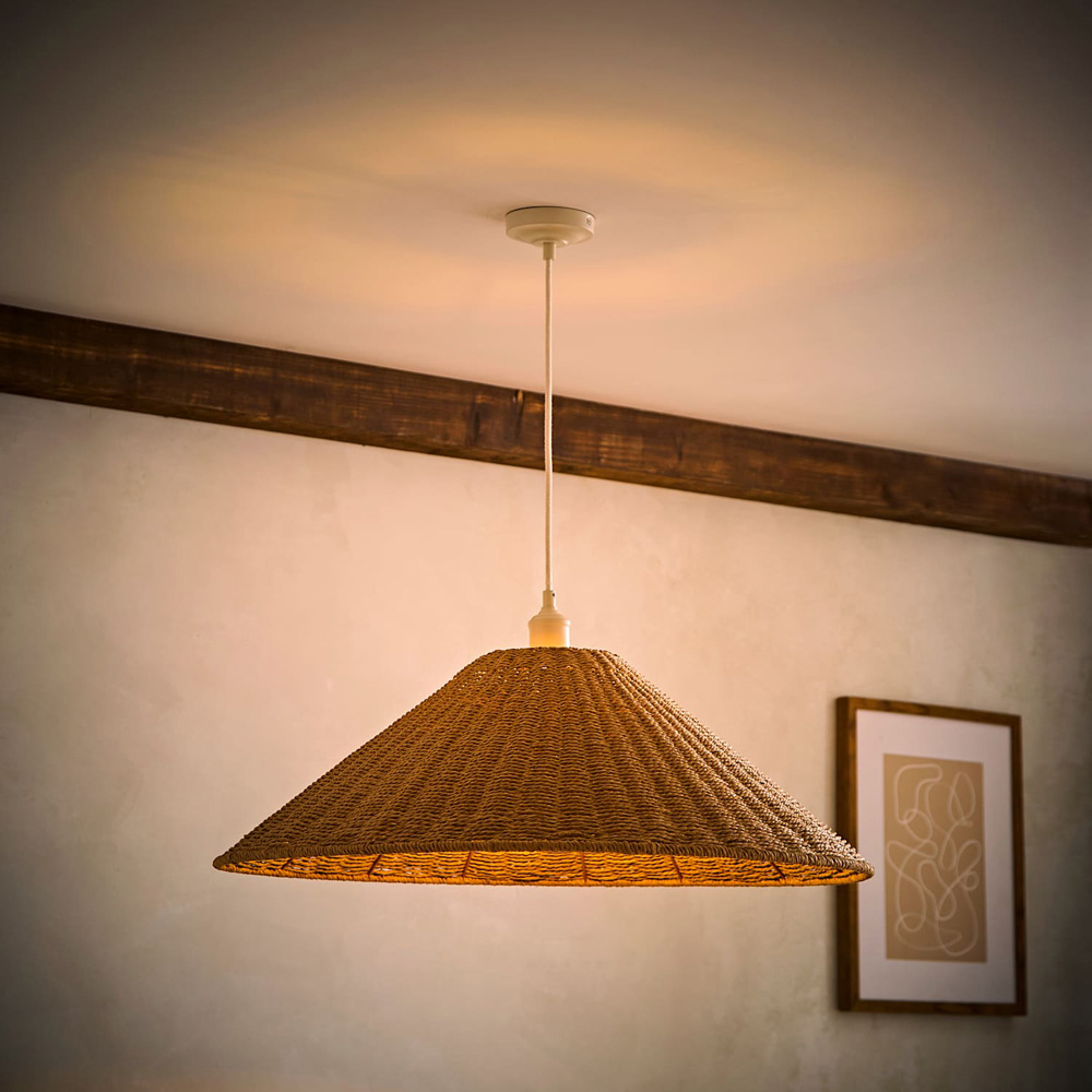 ValueLights Thelma Wicker Conical Shade Ceiling Light with Bulb Image 2