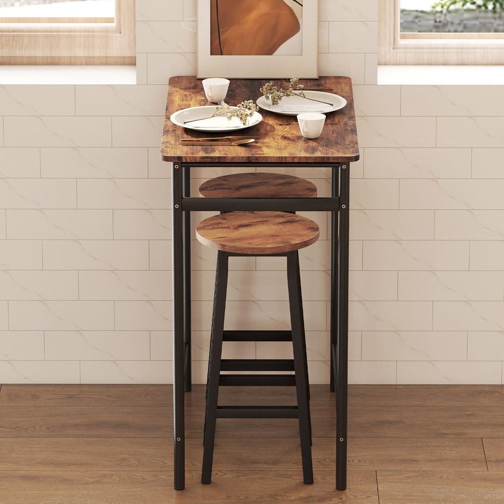 Portland Set of 2 Rustic Brown Breakfast Bar Stool with Footrest Image 4