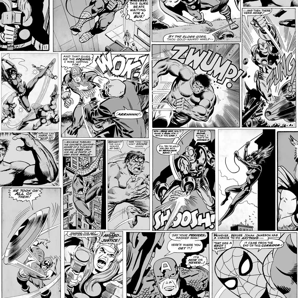 Muriva Marvel Comic Strip Black and White Wallpaper Image 1