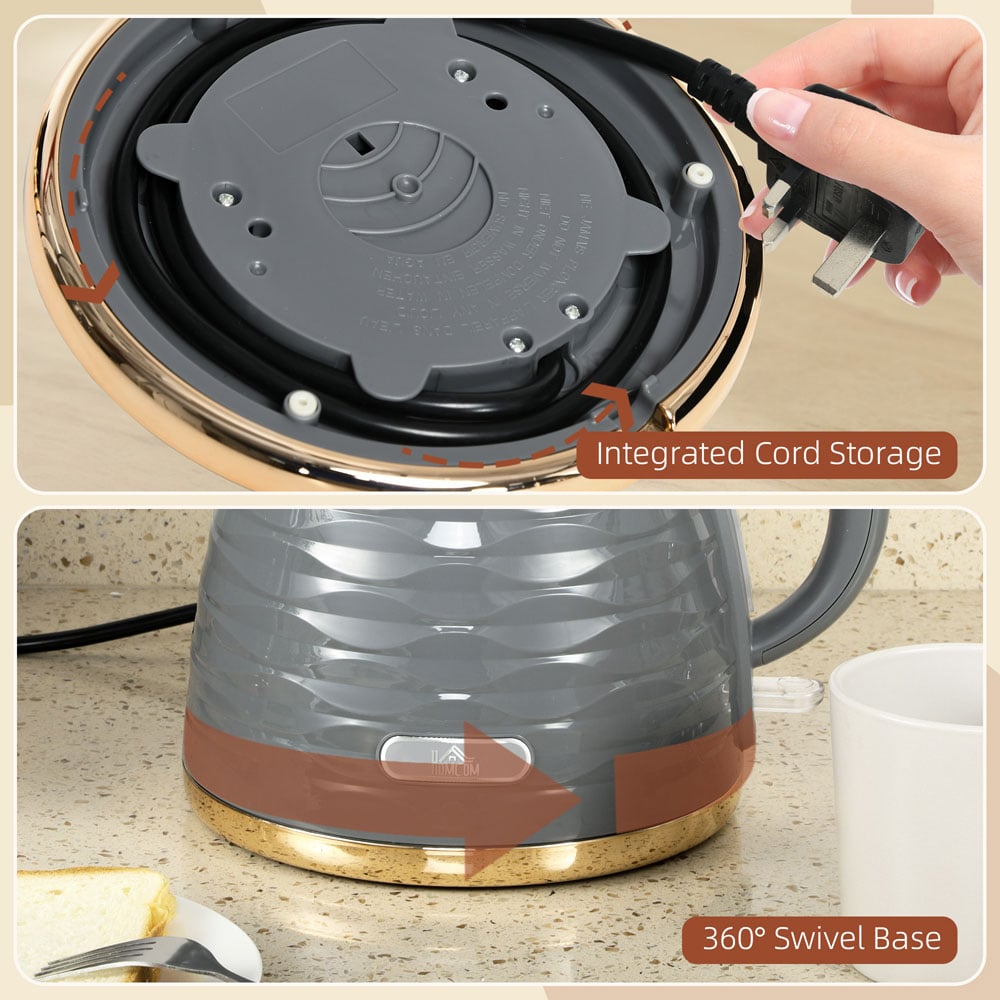 HOMCOM 800-207V70GY Grey Ripple 1.7L Electric Kettle 3kW Image 4
